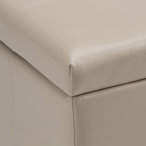 SIMPLIHOME Dover Storage Ottoman Bench - 36 inch Wide Upholstered Vegan Leather Rectangular Lift-Top Ottoman in Satin Cream, Contemporary Bench for Living Room with Safety Hinges - color: Satin Cream