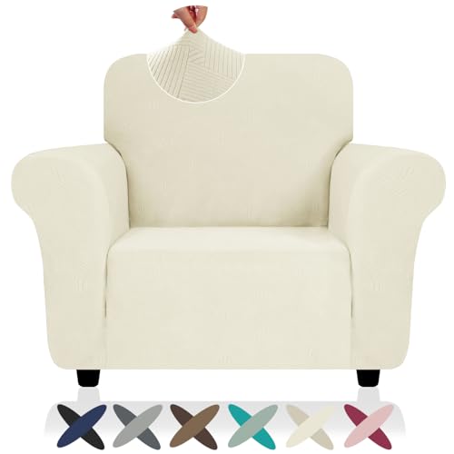 ZNSAYOTX Super Stretch Chair Slipcover (30"-47"), New Striped Sofa Chair Covers for Living Room, Dogs Pet Friendly Anti-Slip Chair Protector Spandex Armchair Slipcovers (Beige, Chair) - color: - Beige, size: Small (30"-47")