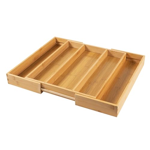 Utoplike Drawer Organizer Kitchen Utensils, Expandable Bamboo Cutlery Tray | Extendable Silverware Holder for Drawer, Flatware Caddy for Organized Kitchen, Apartment and RV, 3-5 Slots - color: Natural, size: Medium