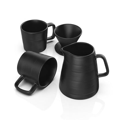 Francois et Mimi Pour Over Drip Coffee Maker Gift Set with Two Coffee Mugs, Non-Electric Pour Over Coffee Dripper, Easy Manual Brew Maker, Dishwasher and Microwave Safe, Filters not included (Black)