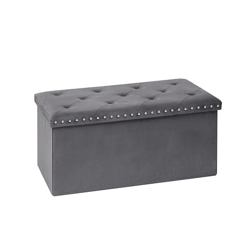 B FSOBEIIALEO Storage Ottoman Cube Folding Tufted Ottomanse, Storage Boxes Footrest for Bedroom, Luxury Velvet Fabric 30 * 15 * 15 Inches Grey - color: Grey, size: 30"D x 15"W x 15"H