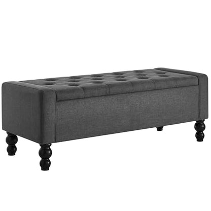 50" W Storage Ottoman Bench with Safety Hinge, Load up to 660 lb Ottoman with Storage, Upholstered Tufted Entryway Bench with Seating for Living Room, Bedroom, Entryway, Dark Gray - color: Dark Gray