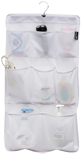 MISSLO 8 Pockets Mesh Shower Organizer Hanging Caddy with Rotating Hanger Quick Dry Bathroom Storage (White)