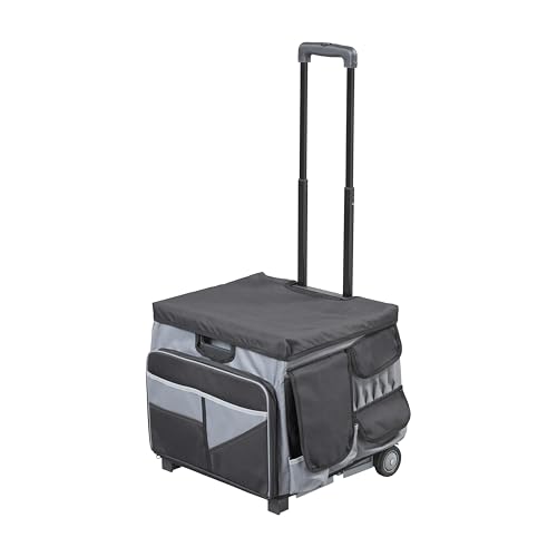 Mobile Folding Utility Cart with Canvas Storage Organizer Bag, Rolling Cart, Black/Grey - color: Black/Grey