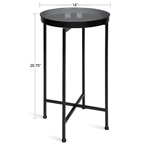 Kate and Laurel Celia Round Foldable Tray Accent Table, 14" x 14" x 25.75", Gray and Black, Modern Minimalist Design and Magnetic Tabletop - color: Black/Gray