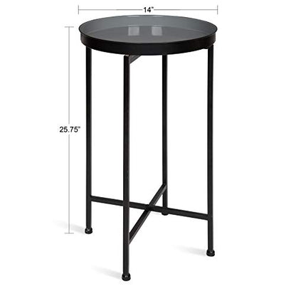 Kate and Laurel Celia Round Foldable Tray Accent Table, 14" x 14" x 25.75", Gray and Black, Modern Minimalist Design and Magnetic Tabletop - color: Black/Gray