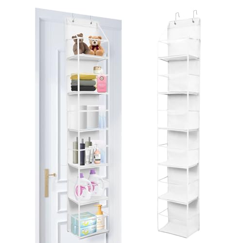 6-Tier Over The Door Hanging Organizer - Multi-Purpose Closet Storage Shelf for Bathroom, Bedroom, Nursery, Pantry(White) - color: White
