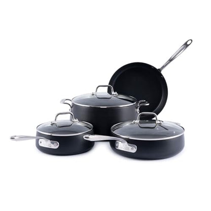 All-Clad Hard Anodized Expert Nonstick Cookware Set, -7 Piece Pots and Pans Set, Induction, OvenSafe 500F - Includes Frying Pans, Saucepan, Sauté-Pan, Stockpot, Professional Cookware - Black - size: 7 Piece Cookware Set