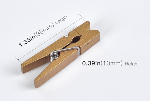 iKammo 50pcs Wooden Clothespins - Mini Gold Clothes Pins, 1.38 inch, Photo Pegs for Wrapping, Picture Hanging, Arts&Crafts, Photo Display (Gold, 3.5 * 0.7cm) - color: Gold, size: 3.5*0.7cm