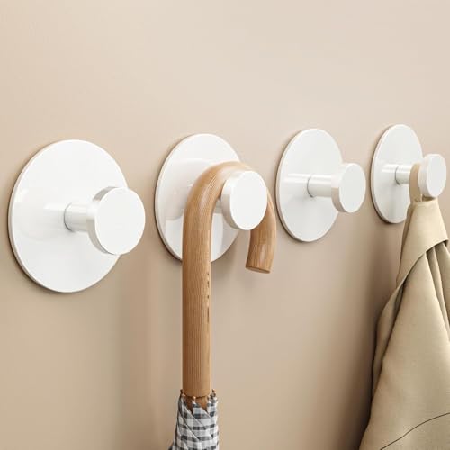 bussdis White Adhesive Wall Hook for Coat and Towel: Extra Sticky 12 LB (Max), Stainless Coat Rack Door Holder Hanger, Heavy Duty - color: White, size: 4 Pack