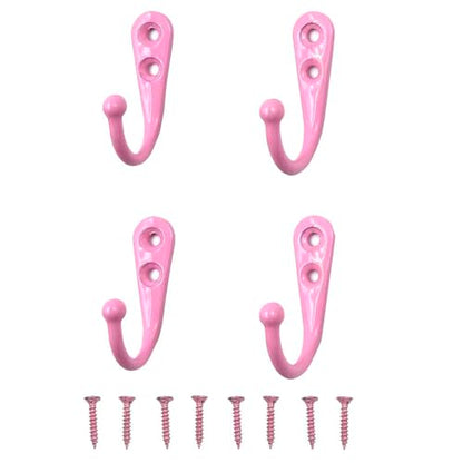 4 Pcs Wall Mounted Hooks for Bedroom,Bathroom,Kitchen,and Cabinet Hangers (with 8 Screws)-Pink - color: Pink