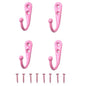 4 Pcs Wall Mounted Hooks for Bedroom,Bathroom,Kitchen,and Cabinet Hangers (with 8 Screws)-Pink - color: Pink