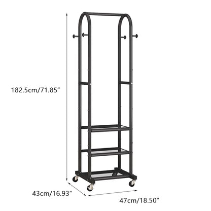 Dttwacoyh Metal Clothing Rack with Wheels and Hanging Hooks,Narrow Coat and Shoe Rack,Small Hall Tree,for Small Space, Bedroom, entryway, Walk-in Closet, Laundry Room– Black - color: Black