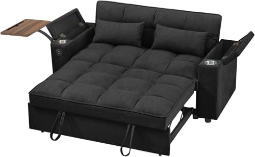 oaaktu ﻿ 65''Convertible Sleeper Sofa Bed,3-in-1 Pull Out Couch Bed with 360 Degree rotatable Side Table and USB Ports for Living Room,RV (07Black) - color: 07black