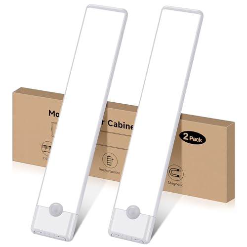 Motion Sensor Under Cabinet Lights, Magnetic Rechargeable Under Counter Closet Light, Wireless Night Light Bar Stick-On, 2-Pack, Cool White - color: Cool White, size: 8 inch