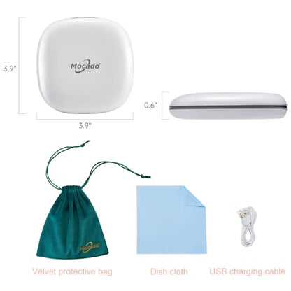 Mocado Compact LED Magnifying Travel Makeup-Mirror - 4 inches 1X/10X Magnification Small Hand Pocket Dimmable Double Sided USB Rechargeable Touch Screen, Portable Tabletop Cosmetic (White) - color: White