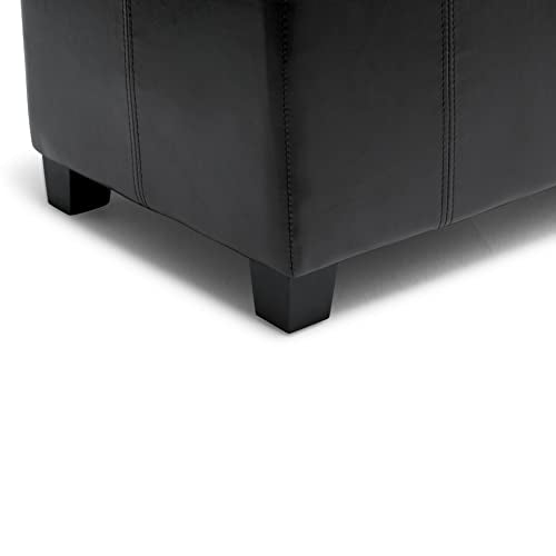 SIMPLIHOME Dover Storage Ottoman Bench - 36 inch Wide Upholstered Vegan Leather Rectangular Lift-Top Ottoman in Midnight Black, Contemporary Bench for Living Room with Safety Hinges - color: Midnight Black