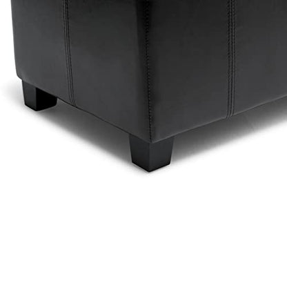 SIMPLIHOME Dover Storage Ottoman Bench - 36 inch Wide Upholstered Vegan Leather Rectangular Lift-Top Ottoman in Midnight Black, Contemporary Bench for Living Room with Safety Hinges - color: Midnight Black