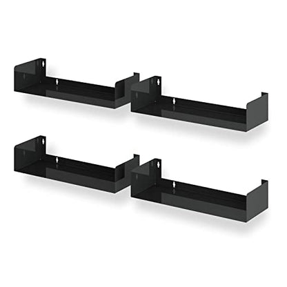 Wallniture Bali Black Floating Shelves for Wall, CD DVD Storage Shelves and Metal Bookshelf Set of 4 - color: Black