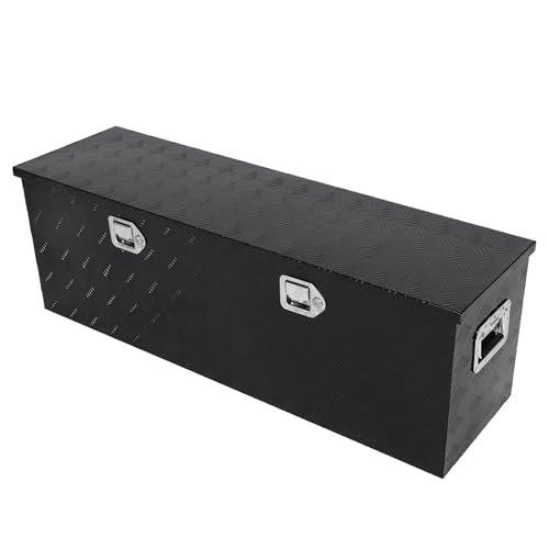 confote 48 Inch Heavy Duty Aluminum Stripes Plated Tool Box Pick Up Truck Bed RV Trailer Toolbox Waterproof Square Storage Organizer with Side Handle, Lock and Keys -48"x 14"x 16"，Black - color: Black, size: 48"x 14"x 16"