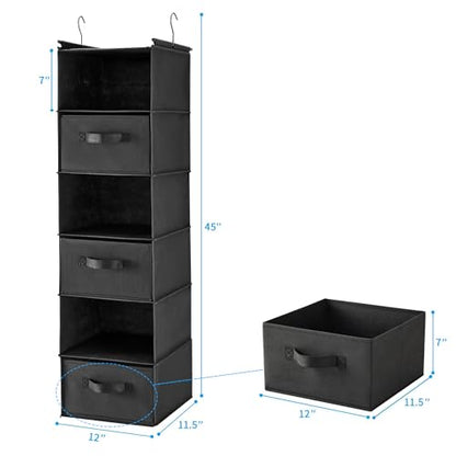 MAX Houser 6 Tier Shelf Hanging Closet Organizer, Closet Hanging Shelf with 2 Sturdy Hooks for Storage, Foldable (Black-D3) - color: Black-d3