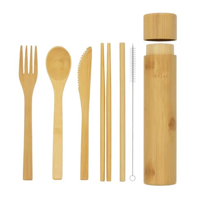 Eco-Friendly Travel Utensils Set: Lightweight Bamboo Forks, Spoons, Knives, Chopsticks, Straw in Wooden Case, Reusable Utensils for Lunch Box, Kids Camping Cutlery, Sustainable Portable Flatware - size: 6-piece