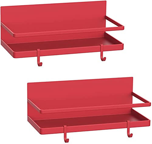 Magnetic Spice Rack Organizer Refrigerator Spice Storage Shelf（Red 2 pack with hook） - color: Red, size: 2 PACK