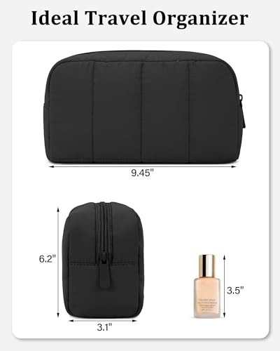 oscaurt Makeup Bag Cosmetic Bag Travel Toiletry Bag for Women Puffy Padded Cosmetic Pouch Purse Wide-open Makeup Organizer Case Travel Essentials - color: Black