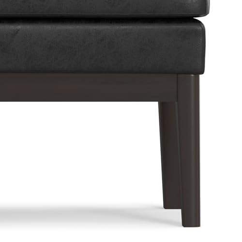 SIMPLIHOME Carlson Ottoman Bench - 45 inch Wide Upholstered Vegan Leather Rectangle Ottoman in Distressed Black, Mid Century Modern Bench for Bedroom, Entryway or Living Room with Padded Seat - color: Distressed Black, style: Ottoman Bench