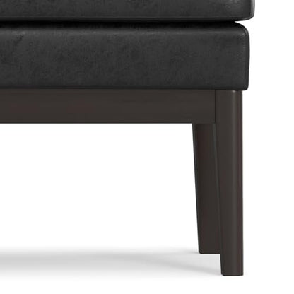 SIMPLIHOME Carlson Ottoman Bench - 45 inch Wide Upholstered Vegan Leather Rectangle Ottoman in Distressed Black, Mid Century Modern Bench for Bedroom, Entryway or Living Room with Padded Seat - color: Distressed Black, style: Ottoman Bench