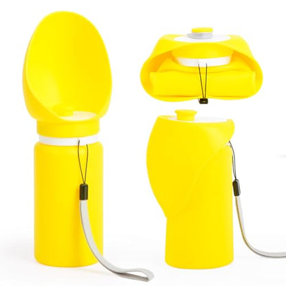 Jalopink Portable Dog Water Bottle, 2-in-1 Leak Proof & Collapsible Silicone Pet Dispenser with Built-in Bowl, Food Grade Travel Cup for Walking, Hiking (19oz/550ml, Yellow) - color: Yellow