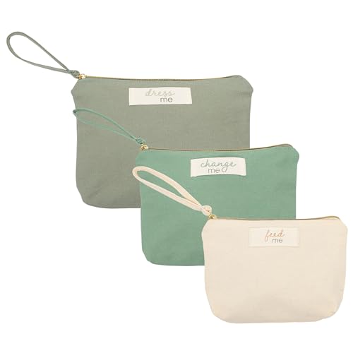 Pearhead Mommy and Baby Things Pouch Set, Canvas Zipper Organizer Bags for Diaper Bag and Travel, Cosmetic and Makeup Bag for Mom - color: Baby Travel Pouch Set