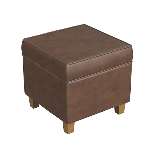 HomePop 18" Square Storage Ottoman - Brown Faux Leather - color: Brown Faux Leather