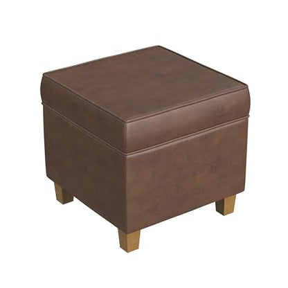 HomePop 18" Square Storage Ottoman - Brown Faux Leather - color: Brown Faux Leather