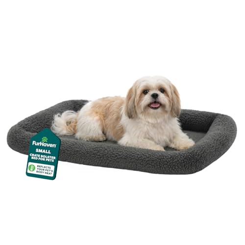 Furhaven Dog Bed for Small Dogs & Indoor Cats, 100% Washable, Sized to Fit Crates - Sherpa Fleece Bolster Crate Pad - Gray, Small - color: Gray, size: Small