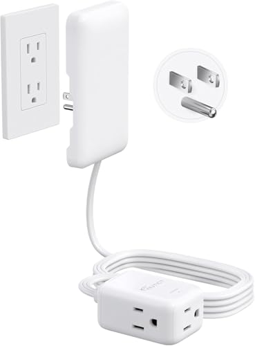 NUTICT Outlet Cover Extension Cord 8ft, 3 Outlets Indoor Extension Cord Flat Wall Plug, 900J Surge Protector, 13A/1625W, ETL Listed, Flat Power Strip Hidden Behind TV Bed Dresser Bookshelf, White - color: White, size: 8ft(3 Prong Plug), style: for Standar