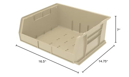 Akro-Mils 30250 AkroBins Plastic Storage Bins, Space-Saving Stackable Bins for Garage, Pantry, Craft Organization, 15" x 16" x 7", Stone, 6-Pack - color: Stone