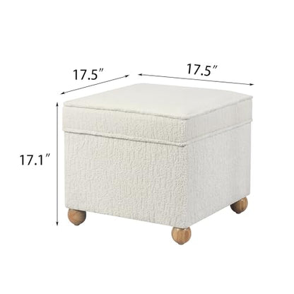Ottoman with Storage, 17Inch High Jacquard Velvet Foot Stools Ottoman for Living Room, Upholstered Square Storage Ottomans Foot Rest, Bedroom Footstools and Ottomans with Hinged Lid, White - color: White Velvet