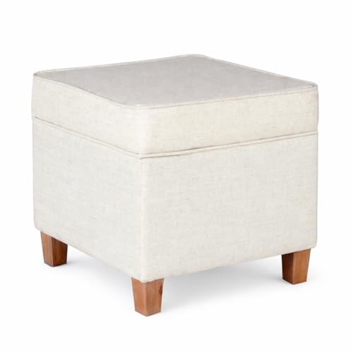 Homepop Home Decor | K7342-F2067 | Classic Square Storage Ottoman with Lift Off Lid | Ottoman with Storage for Living Room & Bedroom, Cream Woven - color: Cream