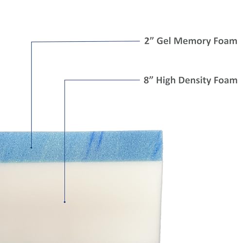 FoamRush 10" x 28" x 36" Gel Memory Foam Bench Cushion Replacement Medium Firm (Upholstery Foam, Seat Replacement, Upholstery Sheet, Foam Rubber Padding, Couch, Sofa Cushion, Mattress) Made in USA - color: Gel + High Density, size: 10" x 28" x 36"