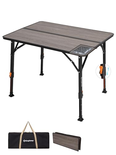 KingCamp Folding Camping Table, Ultralight Portable Folding Fiber Glass Camp Table with Adjustable Height, Heavy Duty Aluminum Legs & Carry Bag for Outdoor, Picnic, Beach, Party, BBQ (2-4 People) - color: Glass Fiber Brown, size: 31.5''x23.6''-Large