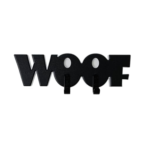 Noble Heritage WOOF Leash & Key Holder – Dual Hook Wall Mount for Dog Leashes, Collars & Keys | Recycled HDPE | Indoor/Outdoor Use | Pet Storage Sign | Made in USA | Black White Black - color: Black/White/Black