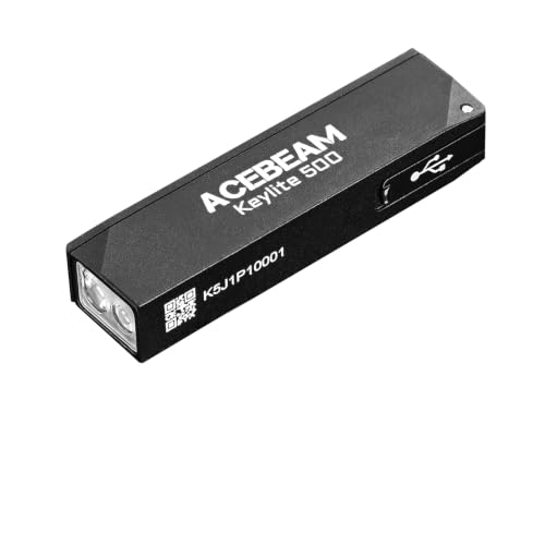 ACEBEAM Keylite 500 High Lumens Keychain Flashlight Rechargeable, Ultra-Compact Flat Pocket EDC Flashlight with Dual LEDs, 6 Modes, Type-C Charging, Small MINI Flash Light for Emergency, Home, Outdoor - color: Black