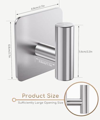 Aikzik 4 Pack Large Heavy Duty Wall Hooks - 26lb Max, Stainless Steel Adhesive Towel Hook, Shower Hooks for Hanging Towel, Coat, Robe, Wall Hook for Use in Bathroom, Kitchen and Door - color: Sliver