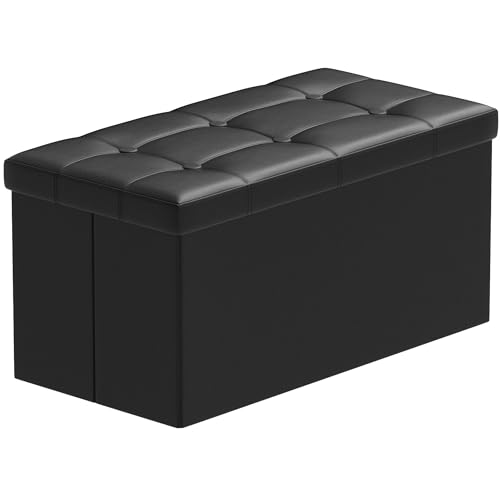BRIAN & DANY 30 Inches Storage Ottoman Bench, Faux Leather Ottoman with Storage, Folding Bench Shoe, Foot Rest Stool, for Living Room, Black - color: Leather-black