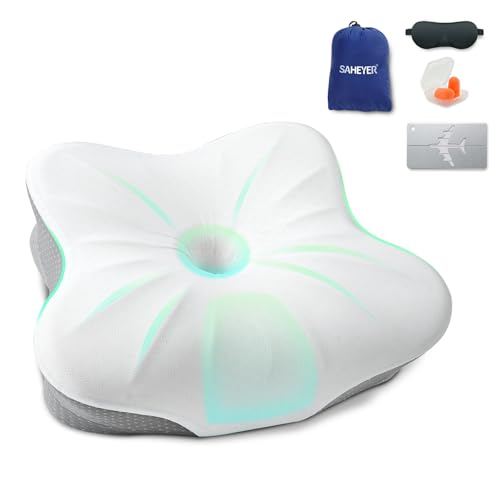 SAHEYER Memory Foam Camping Pillow, Travel Pillows for Sleeping, Cervical Neck Support Camping Gear Accessories - Small Pillow Travel Essentials for Sleep, Backpack, Hammock, 11.81x9.84x3.94 in, Gray - color: Grey