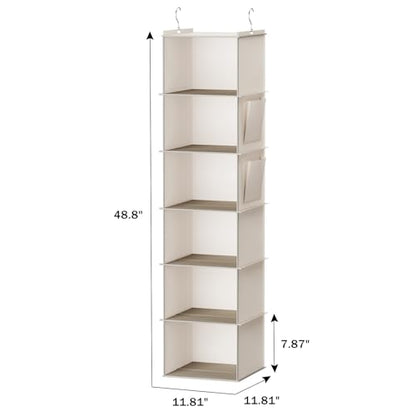 YOUDENOVA Hanging Closet Organizer, 6-Shelf Closet Hanging Storage with Side Pockets, Beige - color: Beige