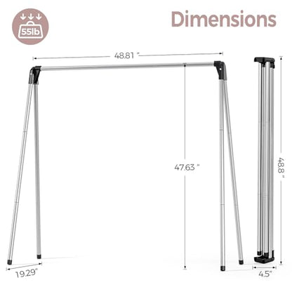TOOLF Clothes Drying Rack Foldable, Laundry Drying Rack Stainless Steel, Portable Clothes Rack, Clothing Garment Rack, Drying Rack for Clothing, Indoor Outdoor, Free-Standing, Large Capacity - size: 48 inch New