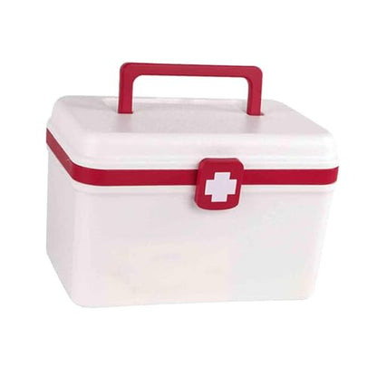 Medical First Aid Box with Handle and Detachable Tray, Double Layer Medicine Storage Case, Multipurpose Emergency Supplies Organizer for Home/Office/Travel/Car/Dorms