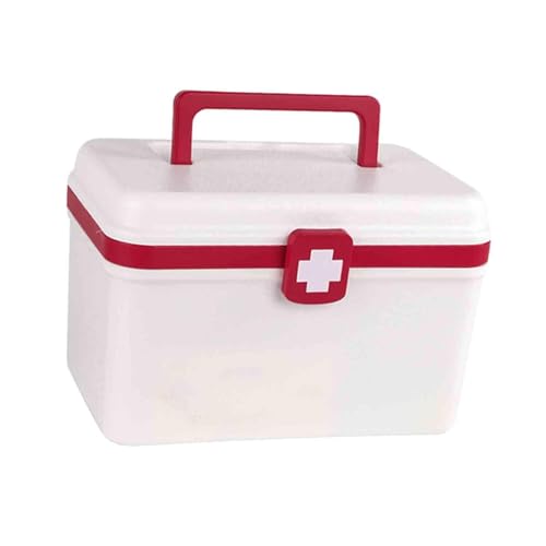 Medical First Aid Box with Handle and Detachable Tray, Double Layer Medicine Storage Case, Multipurpose Emergency Supplies Organizer for Home/Office/Travel/Car/Dorms